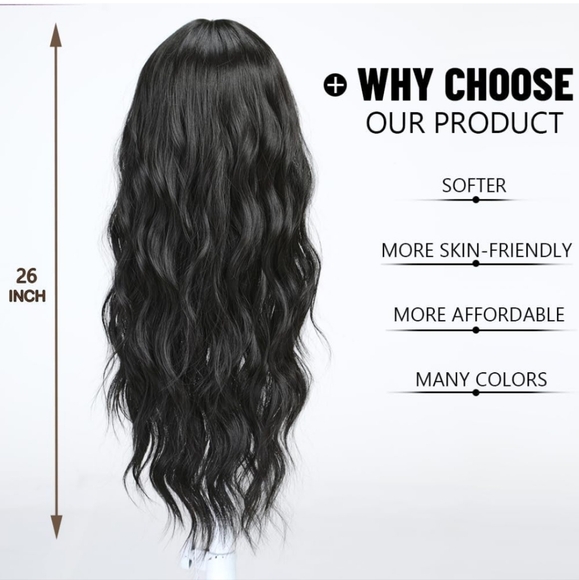 Long Curly Black wig Wigs with Bangs - Picture 4 of 6